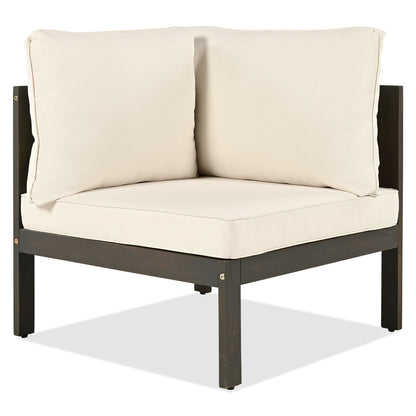 4 Pieces Outdoor Acacia Wood Sofa Set, Woven Mesh Armrests, L-Shaped Patio Furniture Sofa Set With Coffee Table, Outdoor