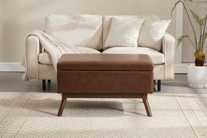 Mid-Century Modern Square Coffee Table Storage Bench, Assembled, Suitable for Living Room, Entryway and Family Room, Use