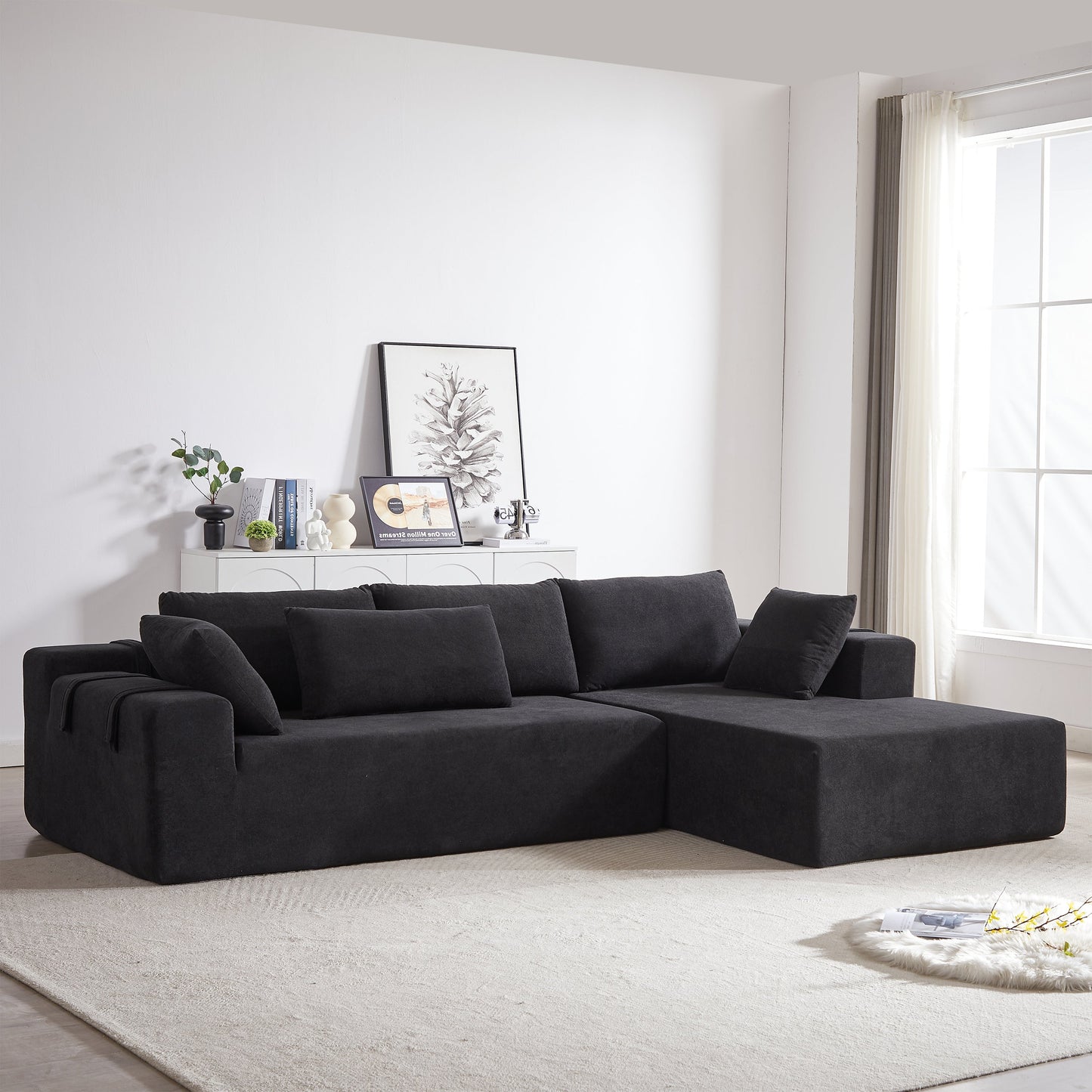 Modern Chenille Upholstered Sectional Sofa Couch Set,Modular 108' L Shaped Sectional Living Room Sofa Set With 6 Pillows