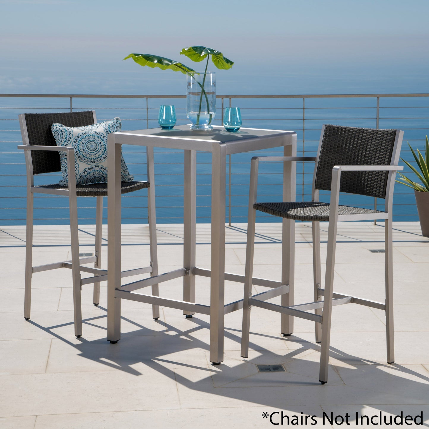 43' Outdoor Aluminum Frame Bar Table With Glass Table Top, Grey Finish