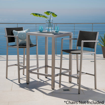 43' Outdoor Aluminum Frame Bar Table With Glass Table Top, Grey Finish