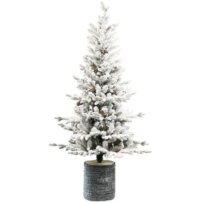 2FT Flocked Christmas Tree With Pot Base, 30 Warm White LED Lights, 189 Tips, PE+PVC Branches With 3 Pine Cones – Small