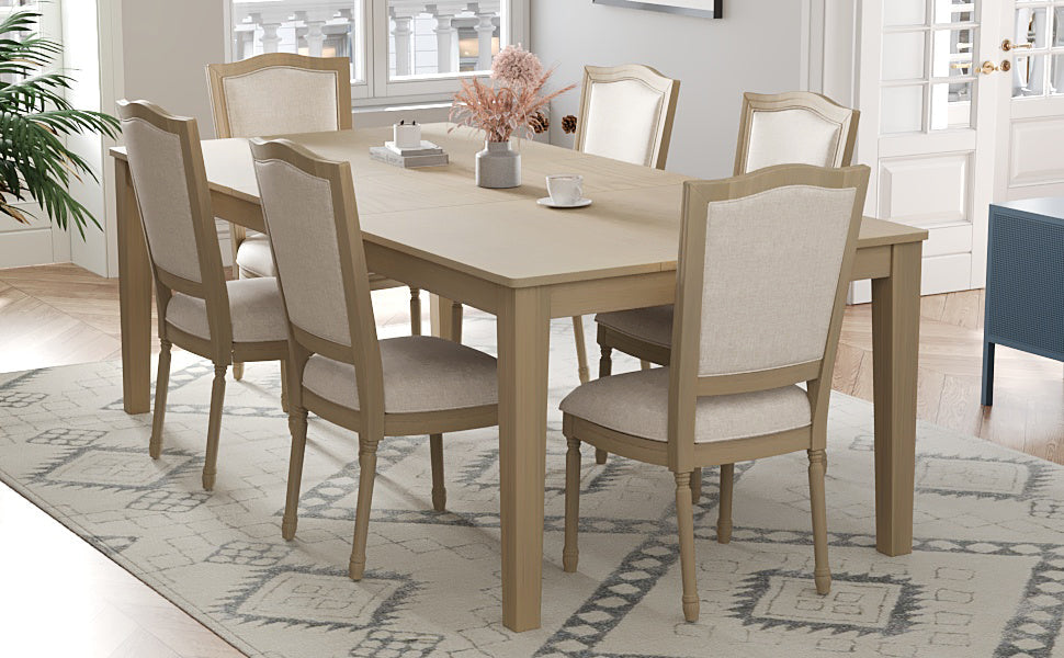 Rustic 7-Piece 78.1inch Extendable Dining Table Set With 18inch Removable Leaf, 6 Upholstered Dining Chairs, 2 Built-In