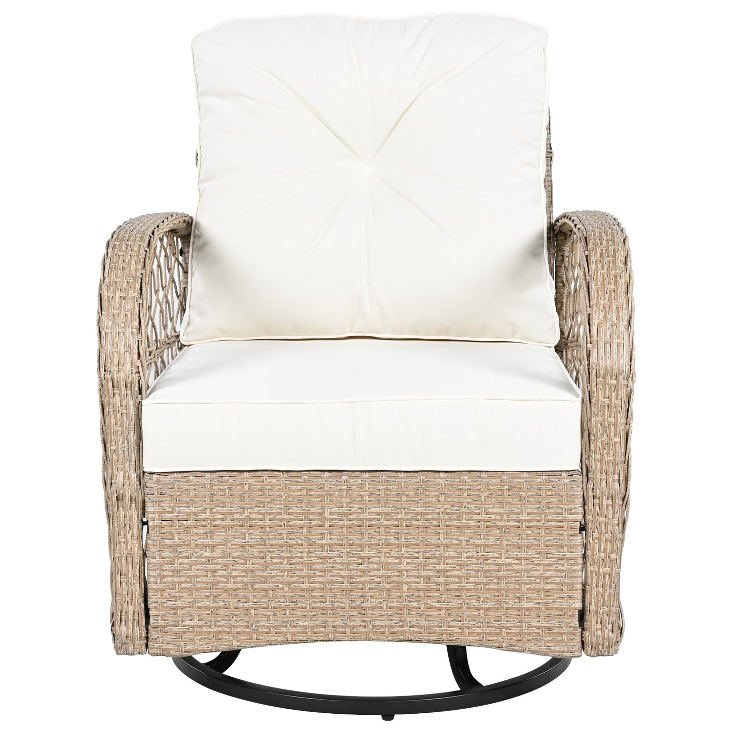 3-Piece Outdoor Chair&Table Set Chat Set 2-Person Rattan Seating Group With Two Swivel Chairs and a Square Table for Gar