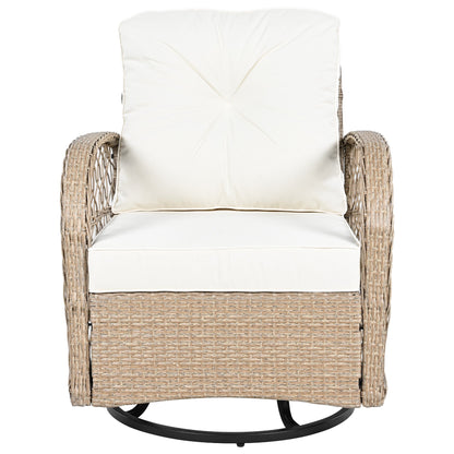 3-Piece Outdoor Chair&Table Set Chat Set 2-Person Rattan Seating Group With Two Swivel Chairs and a Square Table for Gar