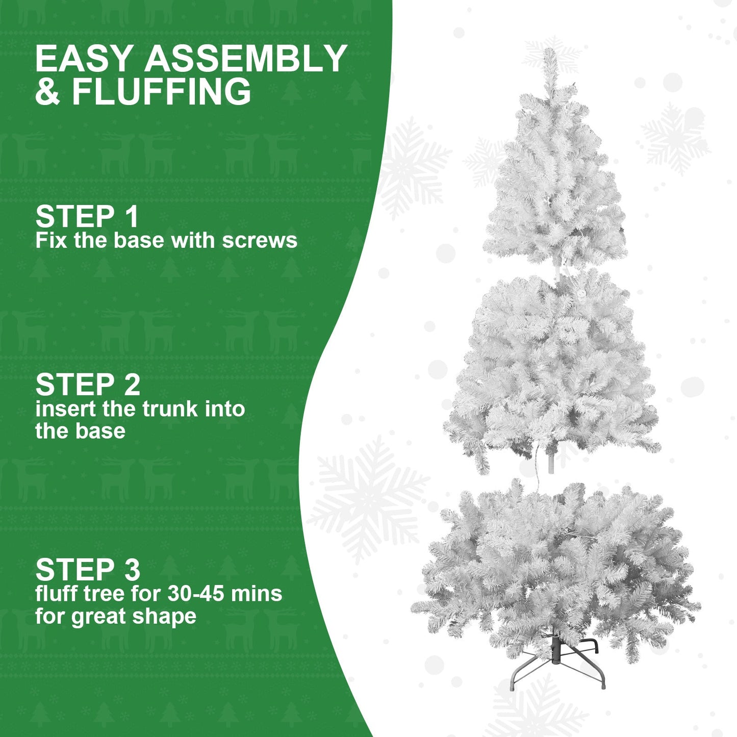 7ft White Christmas Tree With Memory Wire, 1064 Tips Hinged Artificial PVC Tree, Easy Assembly Holiday Xmas Tree for Ind