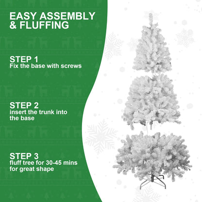 7ft White Christmas Tree With Memory Wire, 1064 Tips Hinged Artificial PVC Tree, Easy Assembly Holiday Xmas Tree for Ind