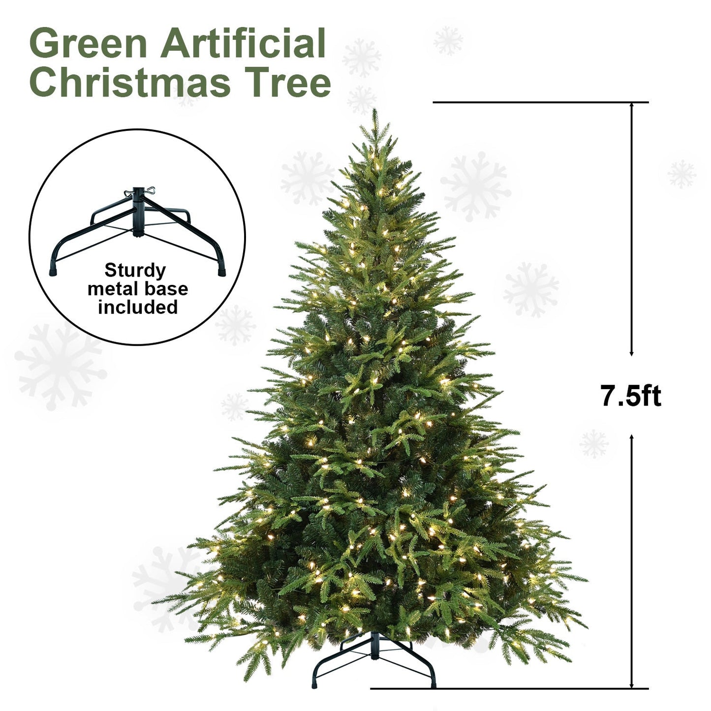 5ft Pre-Lit Artificial Christmas Tree With 300 Warm White Incandescent Lights, 1419 Tips, PE+PVC Hinged Pine With Partia