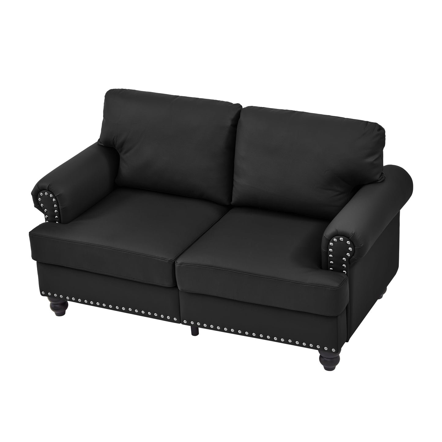 59.5' Modern Classic Design With Nails Living Room Loveseat Leather Couch,Upholstered Imitation Cowhide Leather Black