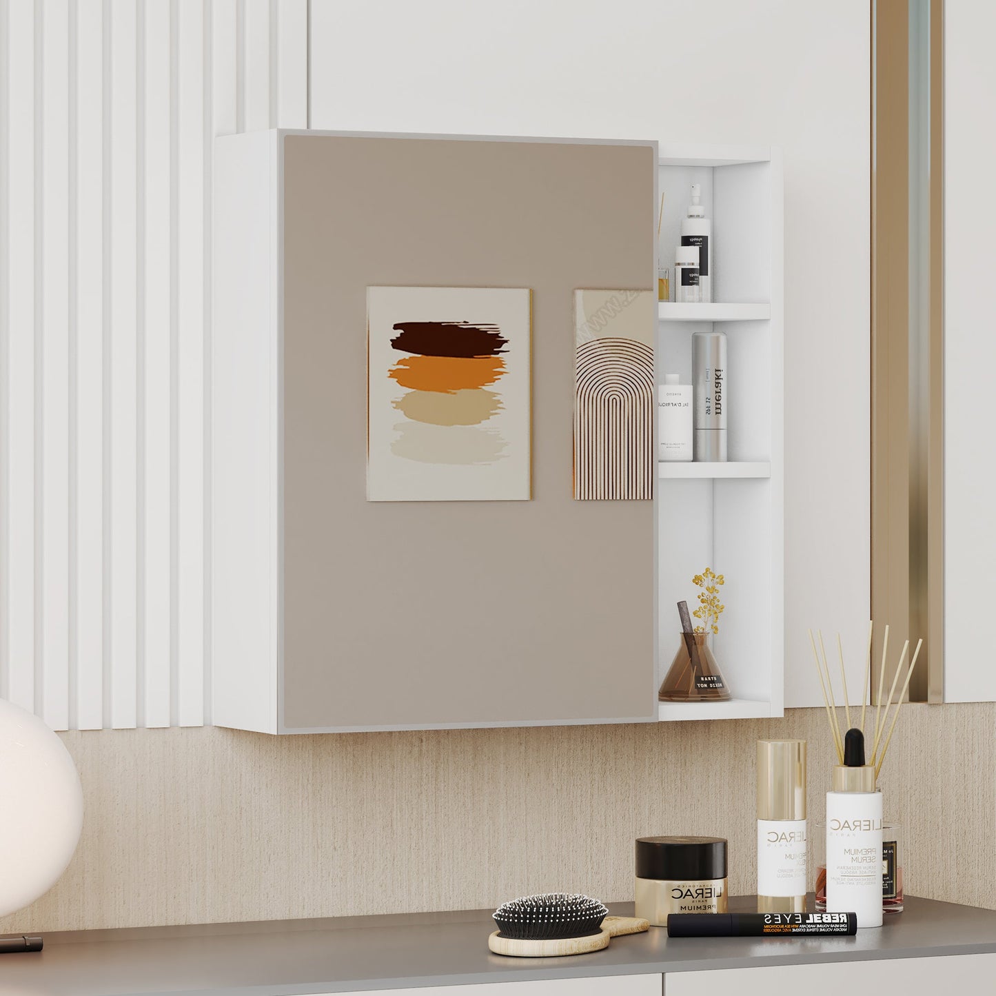 A White MDF Material Mirror Cabinet, Bathroom Mirror,  MDF Material Mirror Cabinet,a Separate Wall Mounted Bathroom Mirr