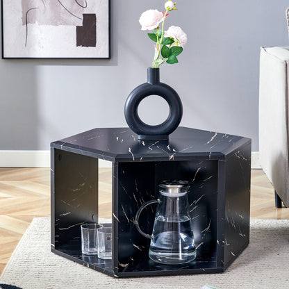 Hexagonal MDF Coffee Table, Characteristic Pattern Stickers, Multi-Hole Design to Give More Storage Space, Simple and Co