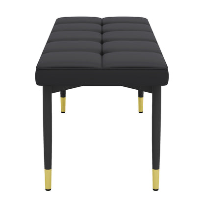 47*16 Inch Multifunctional Black Shoe Bench - Faux PU Cushion, Sturdy Metal Legs With Gold Accents.Suitable for Bedroom,