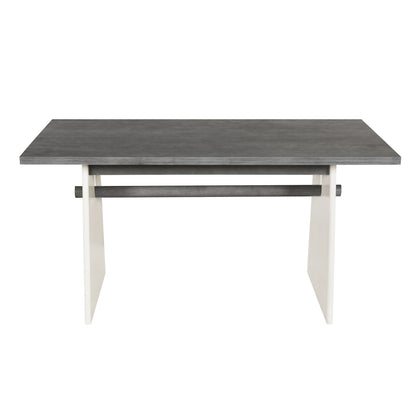 Modern 7-Piece Dining Table Set With Trestle Dining Table and 6 Upholstered Dining Chairs, Compact Kitchen Table Set For