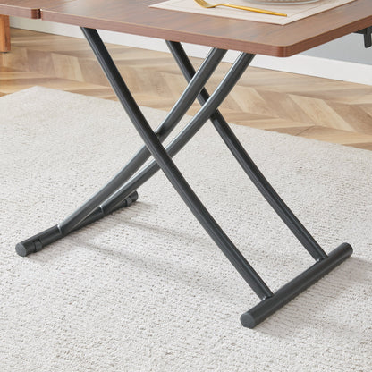 Table and Chair set.Modern Multifunctional Lifting Platform,Walnut Wood Grain Sticker MDF Desktop, Black Metal Legs.Pair