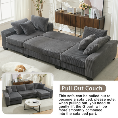 114' Sleeper Sofa,U Shaped Sofa , Pull Out Bed,Convertible Oversize 2 in 1 Sleeper Sofa, Living Room,Upholstery Sofa Bed