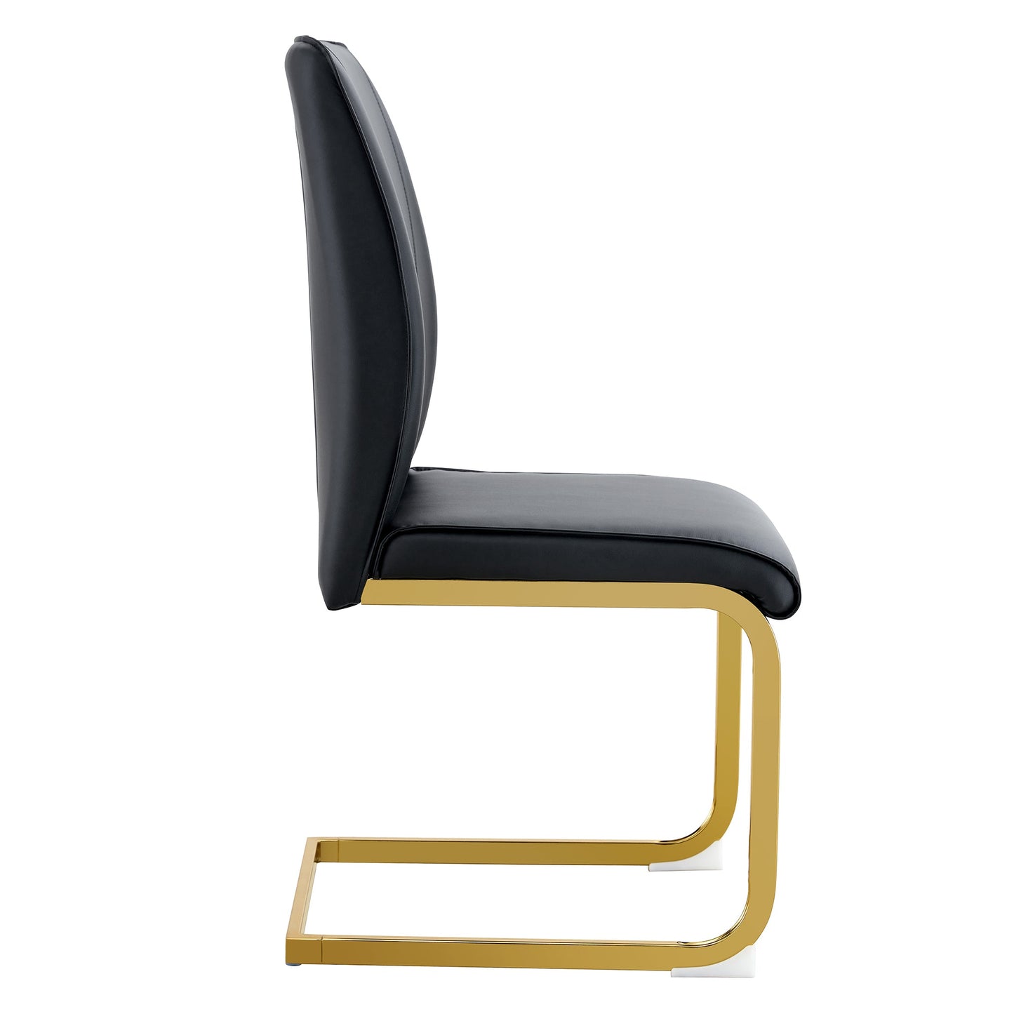 Luxury Simple Arch Chair - Set of 4 BLACK PU Material High Resilience Dining Chair With Arched Metal Gold Leg.W1151P1548
