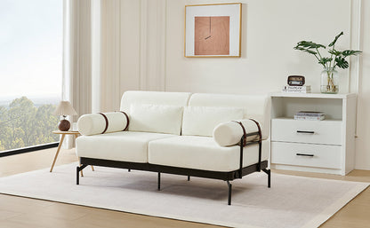 Modern Loveseat Sofa 59' Couch With Flexible USB Ports, Unique Cylindrical Armrests, Beige Chenille