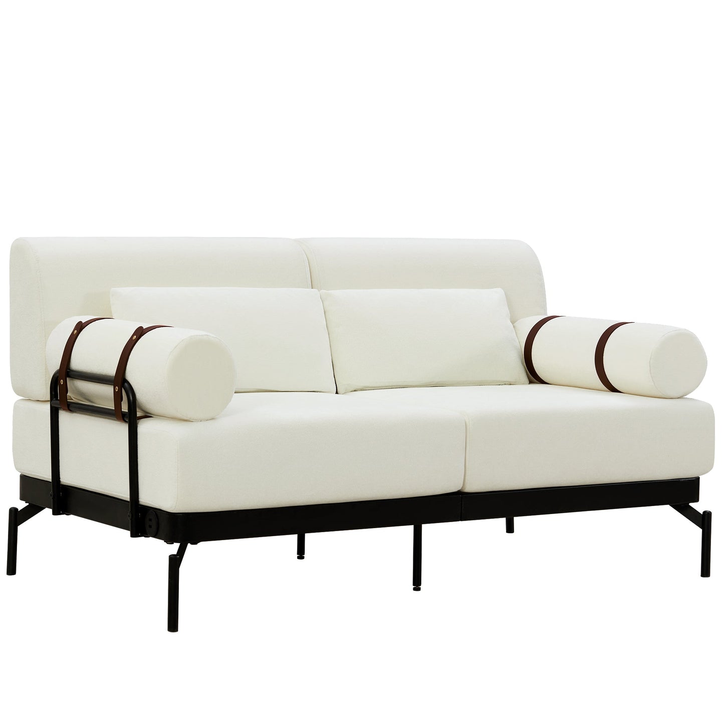 Modern Loveseat Sofa 59' Couch With Flexible USB Ports, Unique Cylindrical Armrests, Beige Chenille