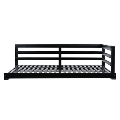 Country Patio Wooden Twin Size Swing Daybed Porch Swing Frame With 4pcs 96-Inch Hemp Ropes for Backyard, Garden, Black