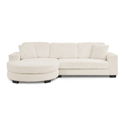 Corduroy Tufted Upholstered Sleeper Sectional Sofa, L-Shaped Modular Convertible Sofa ,The Arc-Shaped Footstool Can Be P