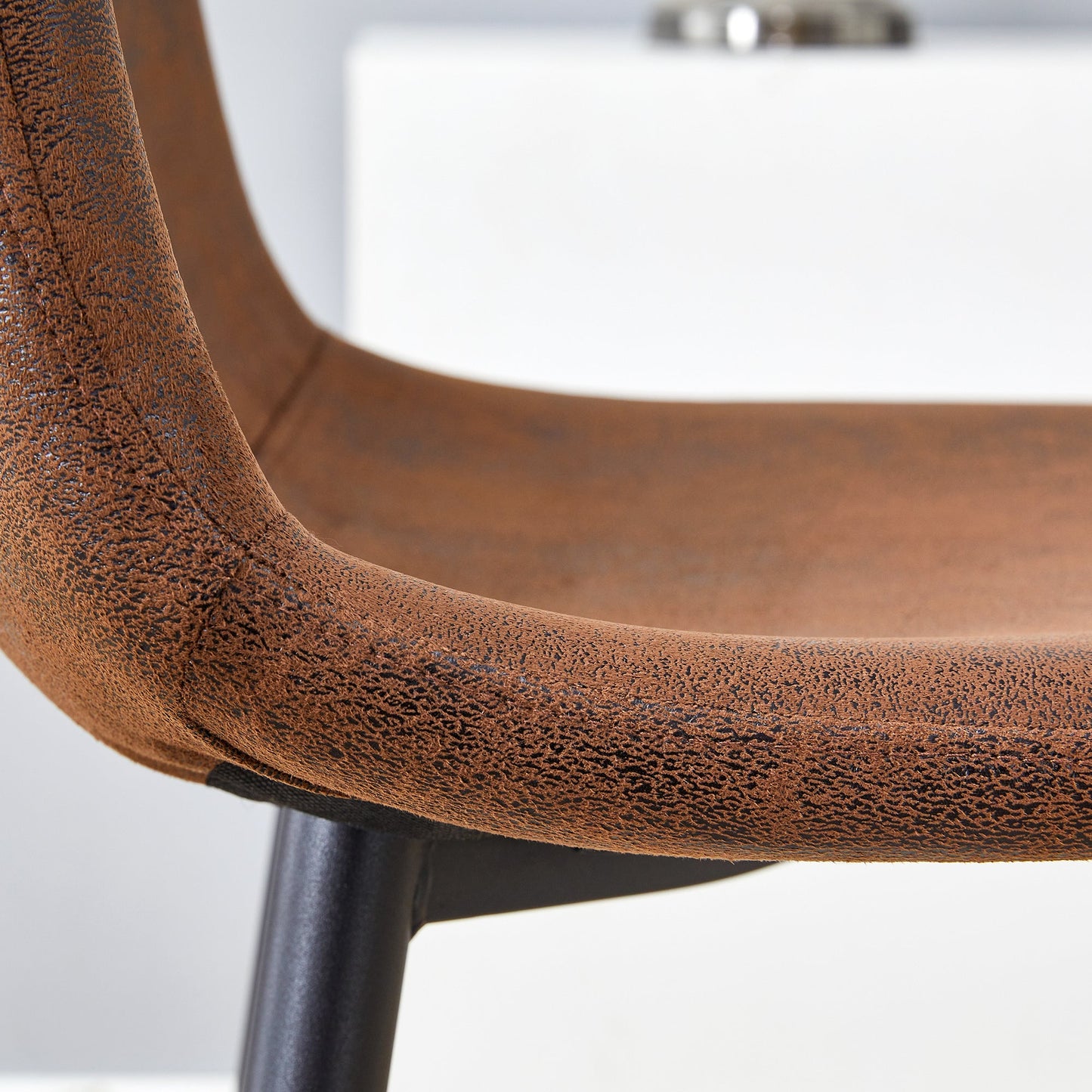 Brown Techno-Fabric Bar Chair Set - Two Pieces, Rounded Backrest, Black Metal Legs, Multiple Colors