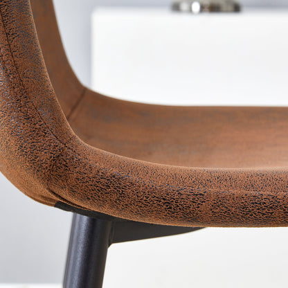 Brown Techno-Fabric Bar Chair Set - Two Pieces, Rounded Backrest, Black Metal Legs, Multiple Colors