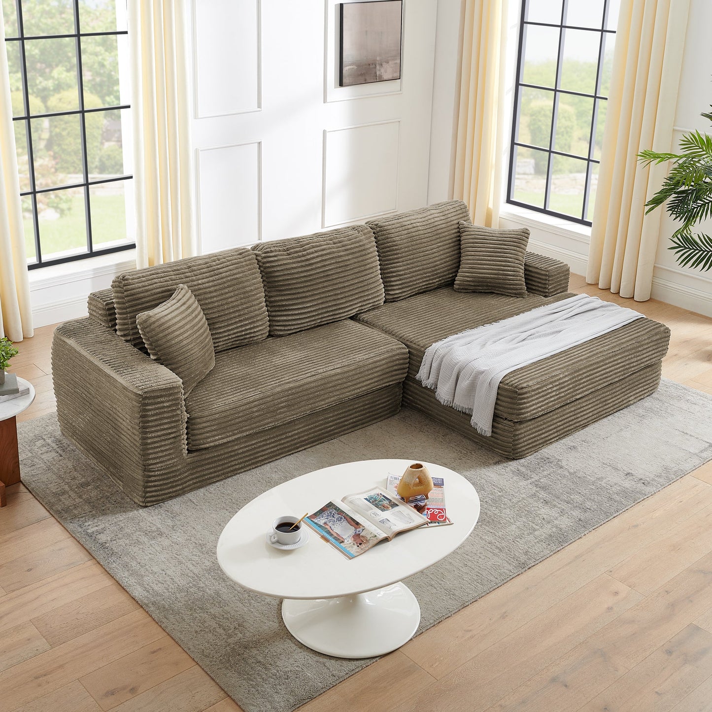 Right Sofa Seat,L Shape Modular Sectional Sofa, Compressed Sectional Sofa Modern Minimalist Style Corduroy Couch,Unfold