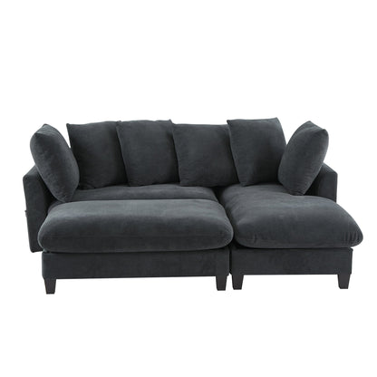 Black Upholstered 83' L-Shaped Sectional Sofa With Storage, Movable Ottoman, and Six Throw Pillows