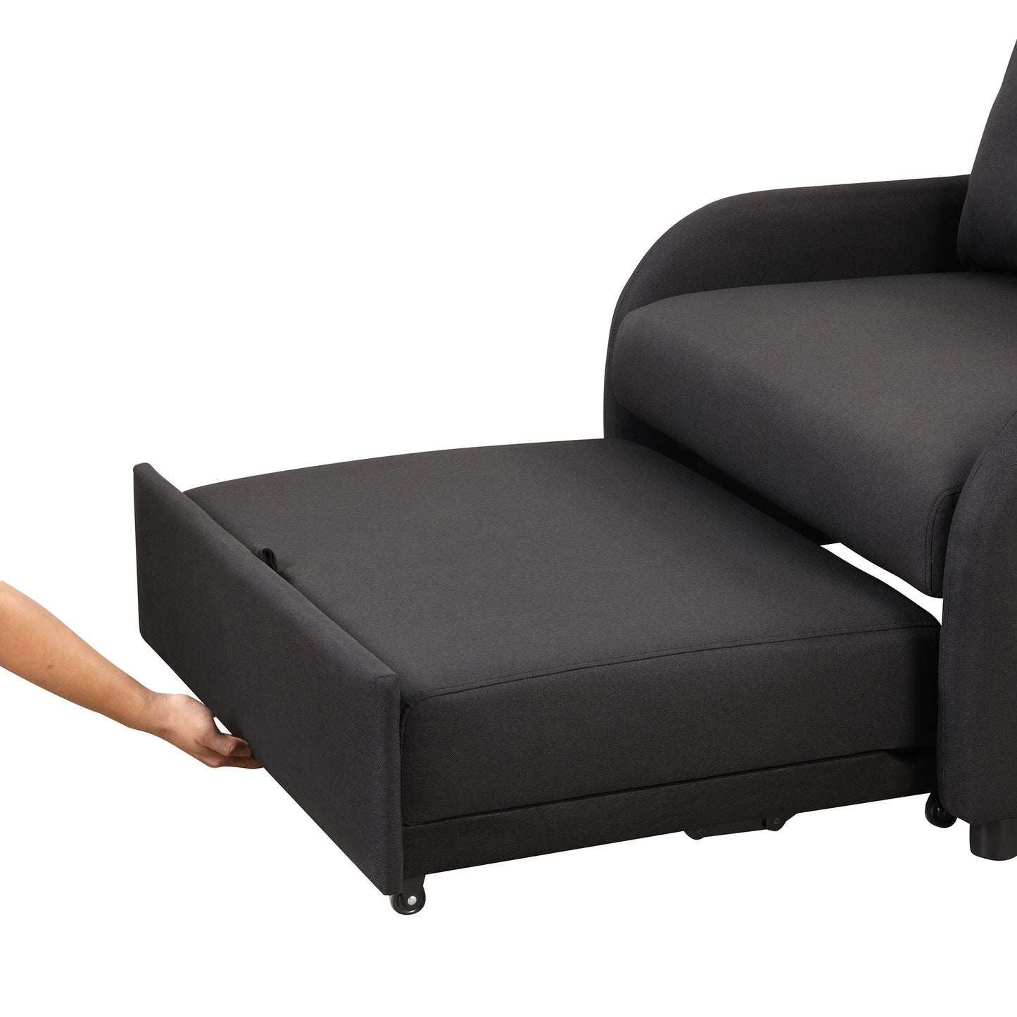3-In-1 Pull Out Sofa Sleeper With Wing Table and USB Charge, Black Linen Upholstery, Iron Frame