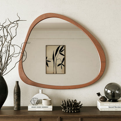 Solid Wood Mirror 45 Inch Asymmetrical Wall Mirror Wooden Framed Mirror Large Sized Dressing Mirror, for Living Room, Be