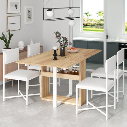 Modern Compact 63inch 5-Piece Extendable Dining Table Set, Foldable Square Kitchen Table Set With Storage Rack and 4 PU