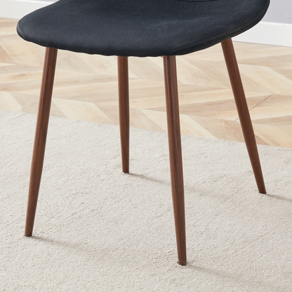 Luxury Simple Chair Set of 4 Black Linen-Cotton High Resilience Dining Chair With Metal Walnut Color Leg