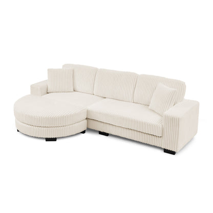 Corduroy Tufted Upholstered Sleeper Sectional Sofa, L-Shaped Modular Convertible Sofa ,The Arc-Shaped Footstool Can Be P