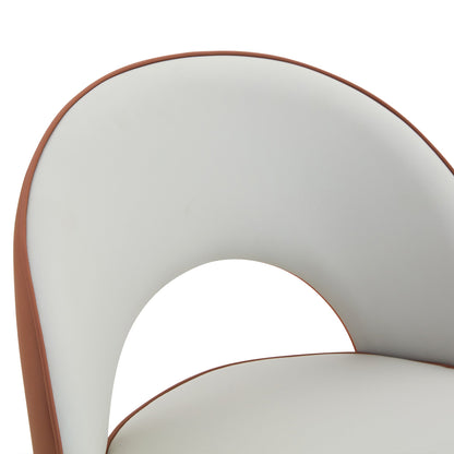 Modern Brown and Light Gray Spliced PU Upholstered Rotatable Bar Chair With Black Metal Legs for Dining Room and Kitchen