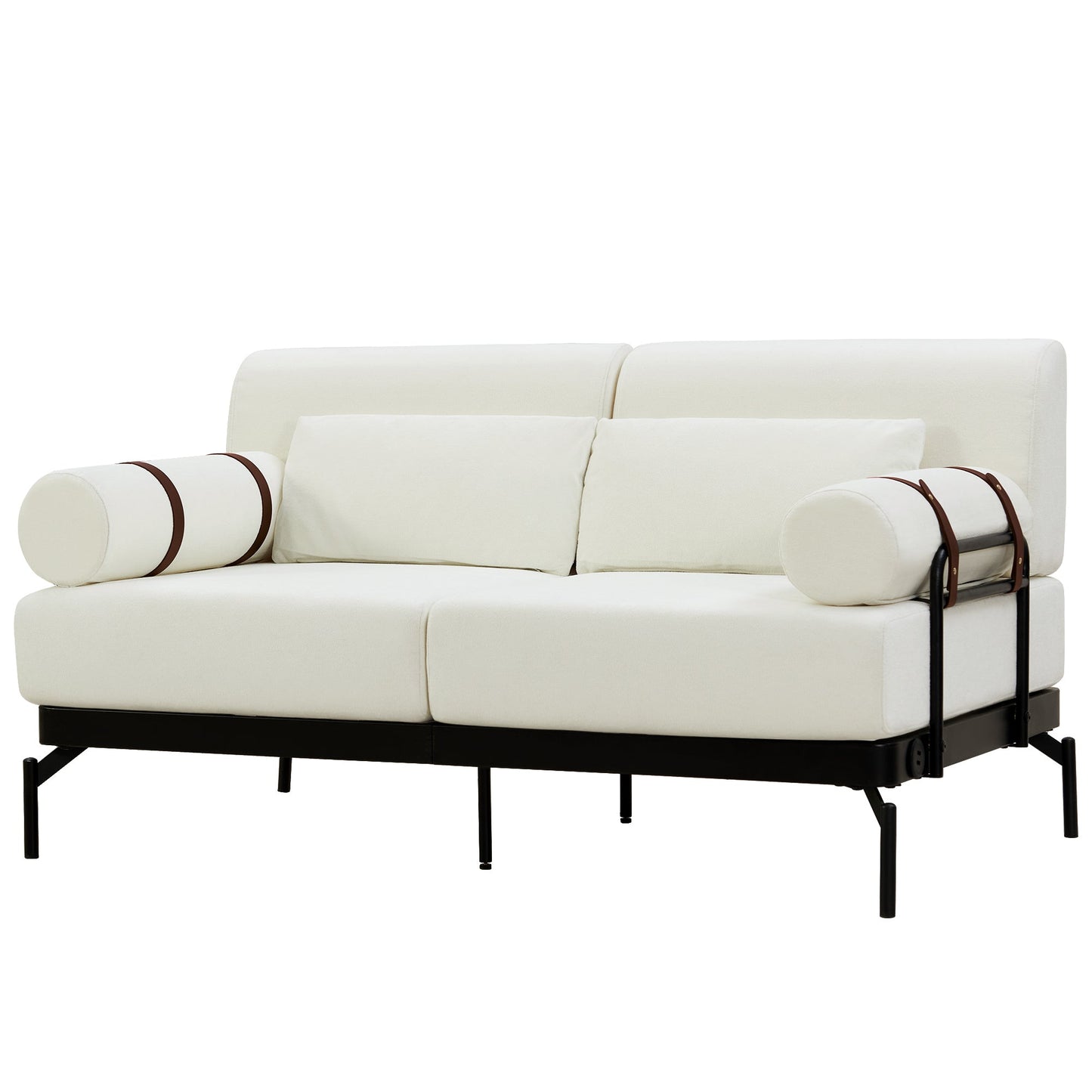 Modern Loveseat Sofa 59' Couch With Flexible USB Ports, Unique Cylindrical Armrests, Beige Chenille