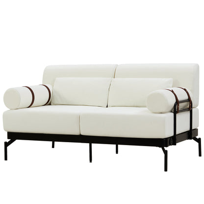 Modern Loveseat Sofa 59' Couch With Flexible USB Ports, Unique Cylindrical Armrests, Beige Chenille