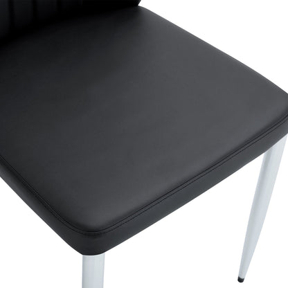 Set of 8 Black PU Comfort Dining Chairs With Extended Backrest and Silver Metal Legs