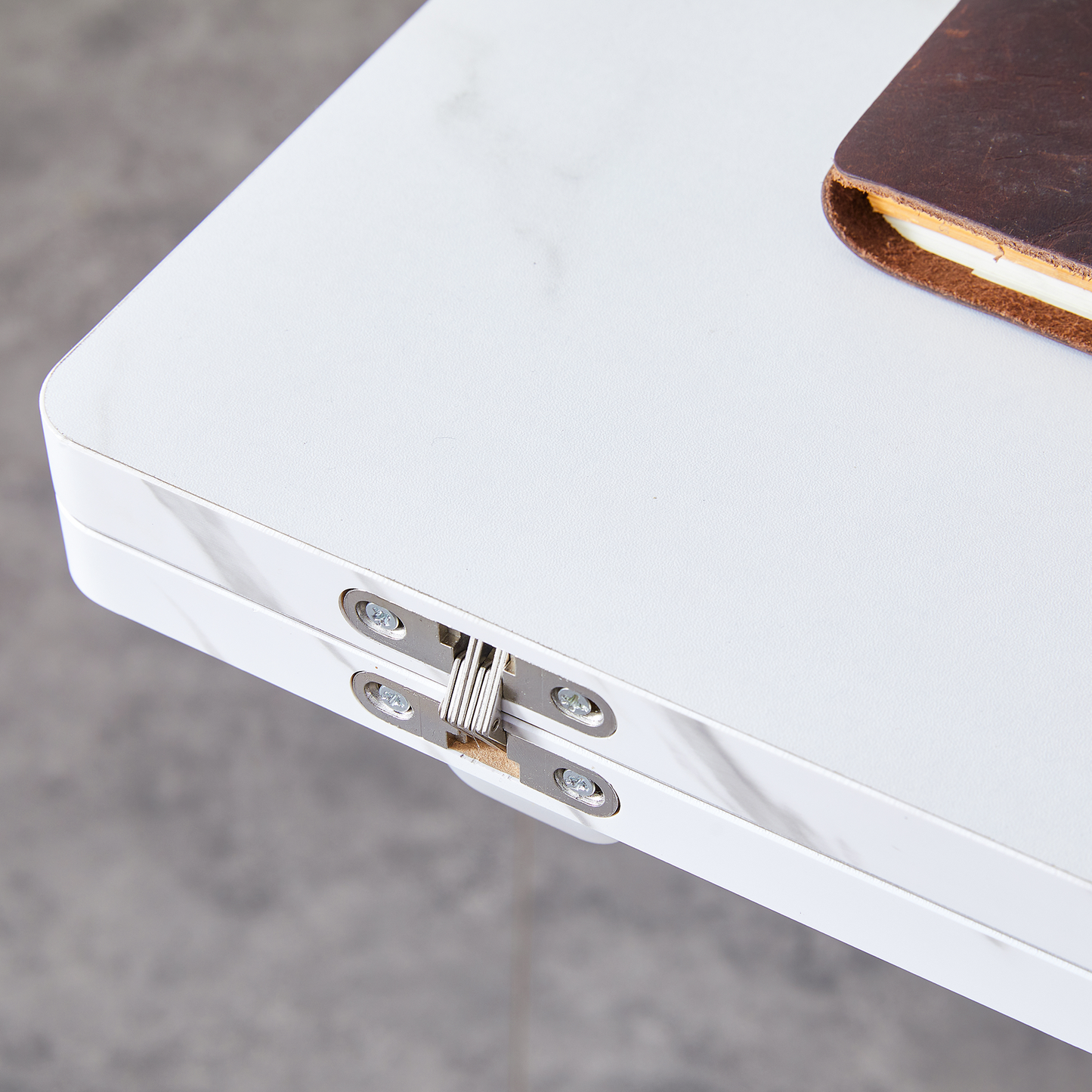 Table and Chair Set. Modern Multifunctional Lifting Platform, White Textured Sticker MDF Desktop, Gold Metal Legs. Paire