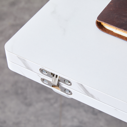 Table and Chair Set. Modern Multifunctional Lifting Platform, White Textured Sticker MDF Desktop, Gold Metal Legs. Paire