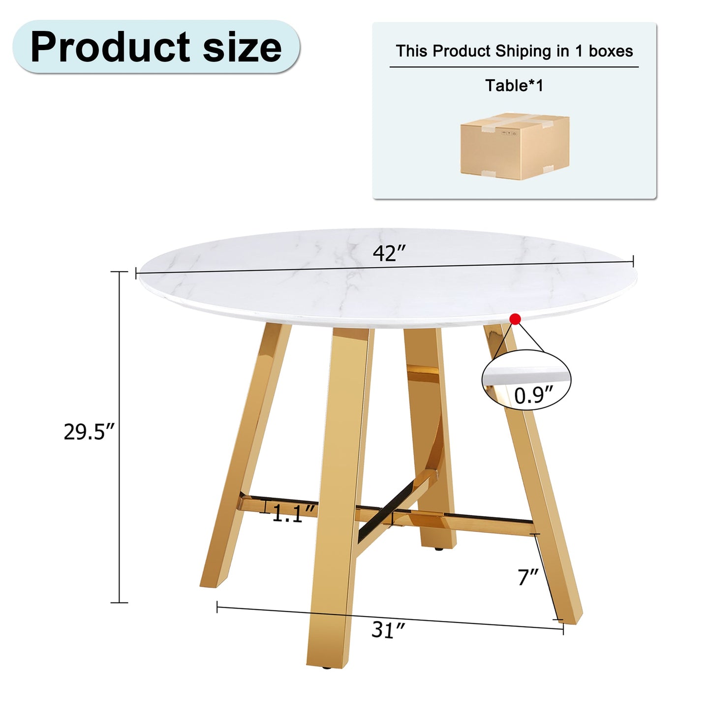 Modern Minimalist White Patterned Circular Dining Table and Coffee Table. MDF Desktop, Diameter 42 Inches, Stainless Ste