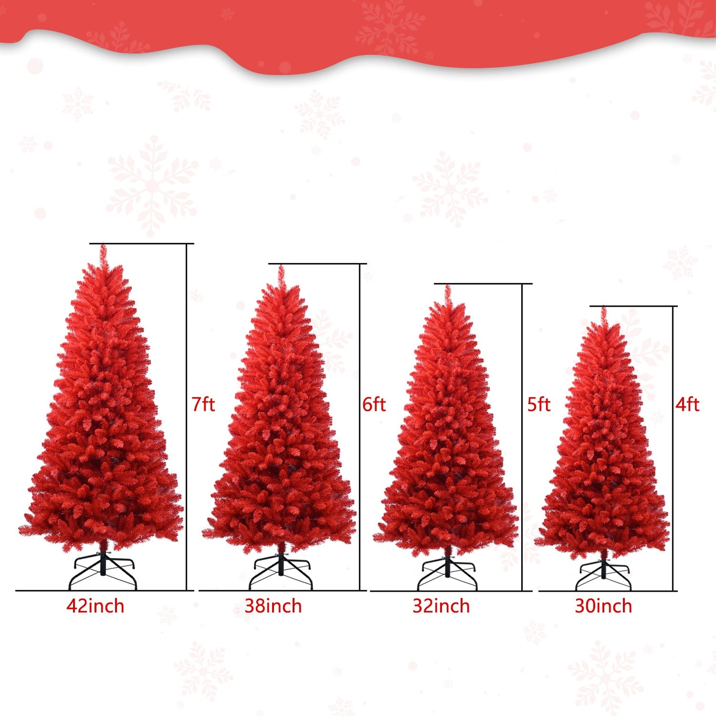 5FT Red Christmas Tree – Pure Red PVC Tree With 624 Tips, Hinged Branches for Easy Setup, Stable Metal Stand, Bold Holid