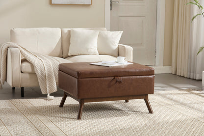 Mid-Century Modern Square Coffee Table Storage Bench, Assembled, Suitable for Living Room, Entryway and Family Room, Use