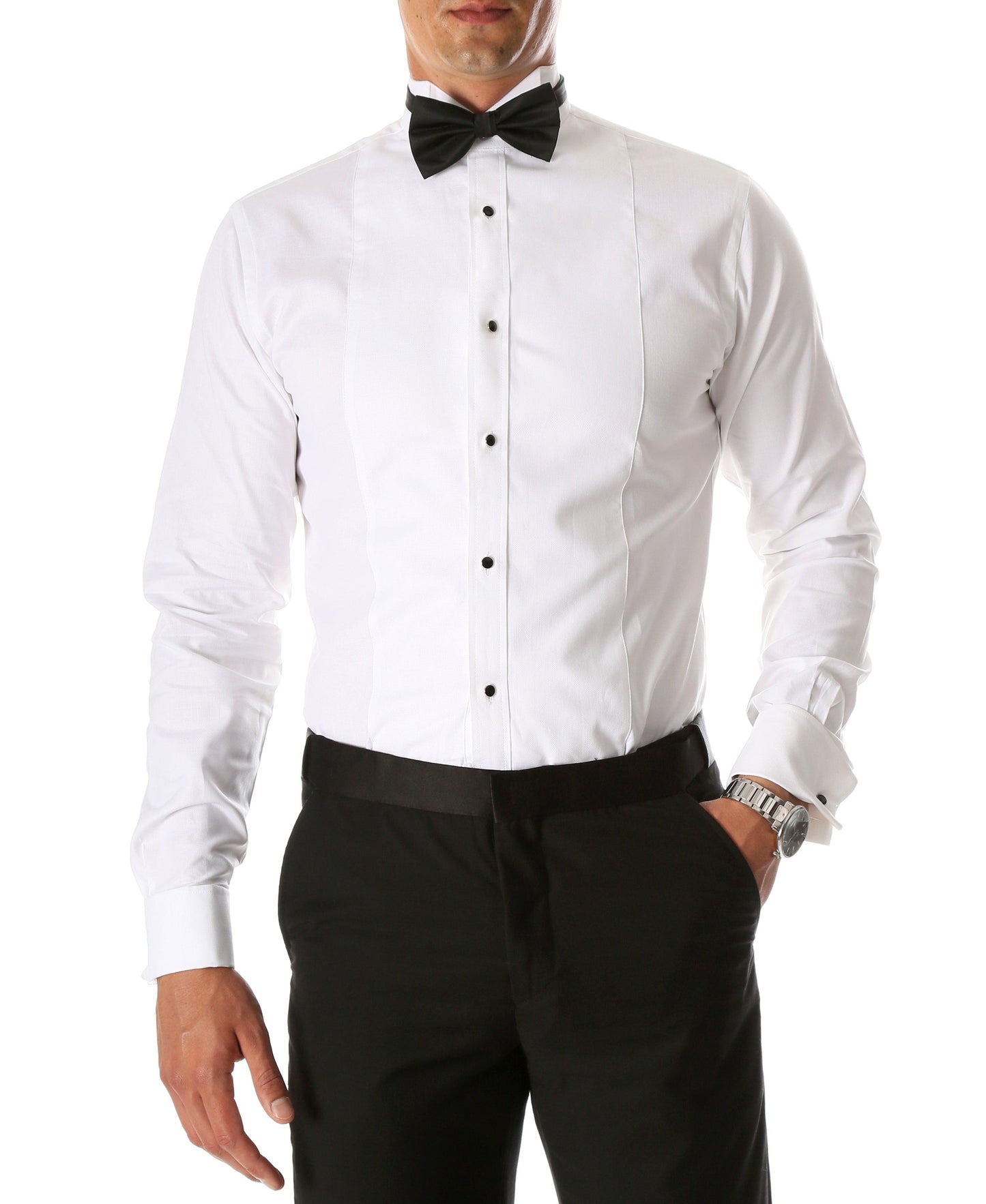 Ferrecci Men's Rome White Slim Fit Pique Wing Tip Collar Tuxedo Shirt With Bib