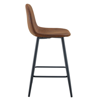 Brown Techno-Fabric Bar Chair Set - Two Pieces, Rounded Backrest, Black Metal Legs, Multiple Colors