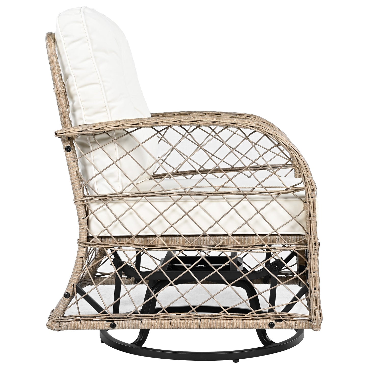 3-Piece Outdoor Chair&Table Set Chat Set 2-Person Rattan Seating Group With Two Swivel Chairs and a Square Table for Gar