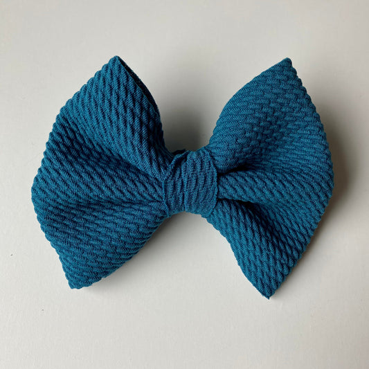4in Solid Hair Bow With Clip - Teal