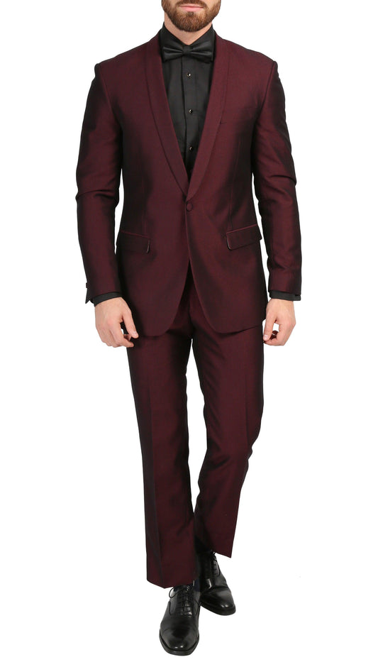 Ferrecci Men's Daxson Burgundy Slim Fit Shawl Collar 3pc Tuxedo
