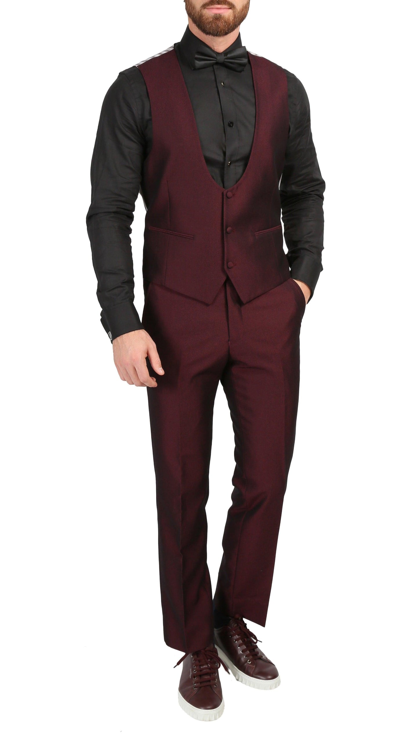 Ferrecci Men's Daxson Burgundy Slim Fit Shawl Collar 3pc Tuxedo
