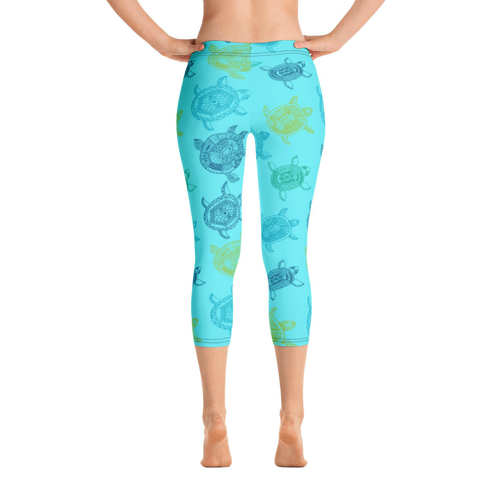 Women's CoastFlex Light Blue Turtle Capri Leggings