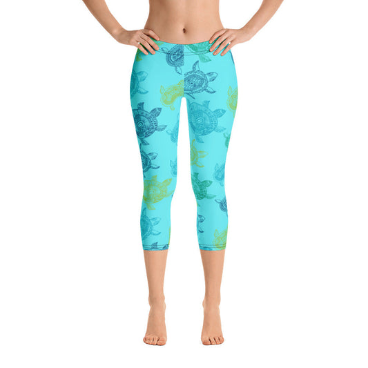 Women's CoastFlex Light Blue Turtle Capri Leggings